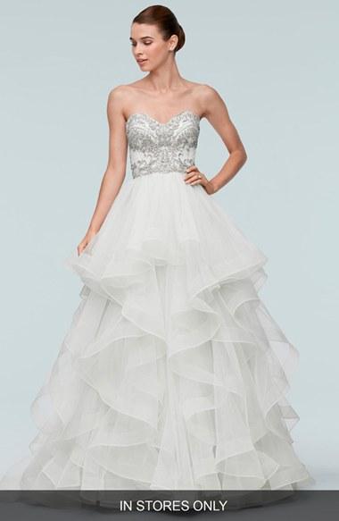 Women's Watters 'meri' Beaded Strapless Layered Tulle Gown