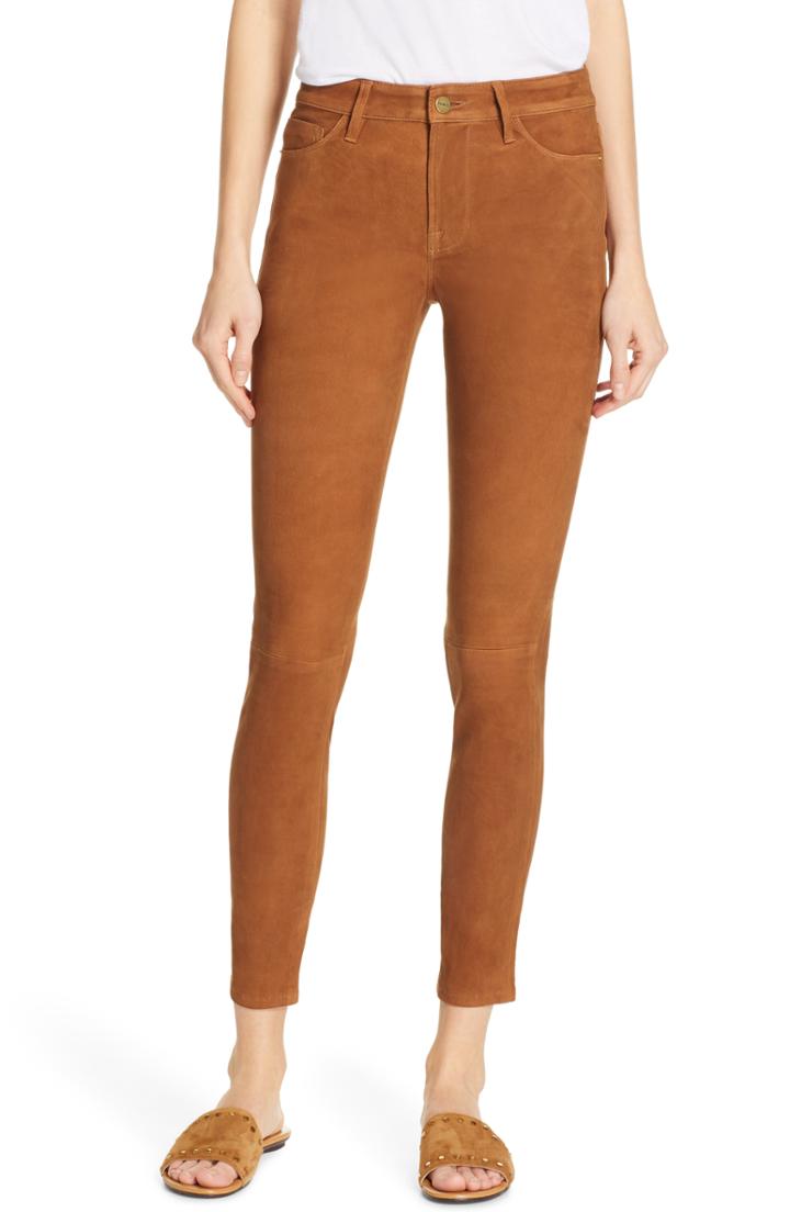 Women's Frame Le High Skinny Suede Pants - Brown