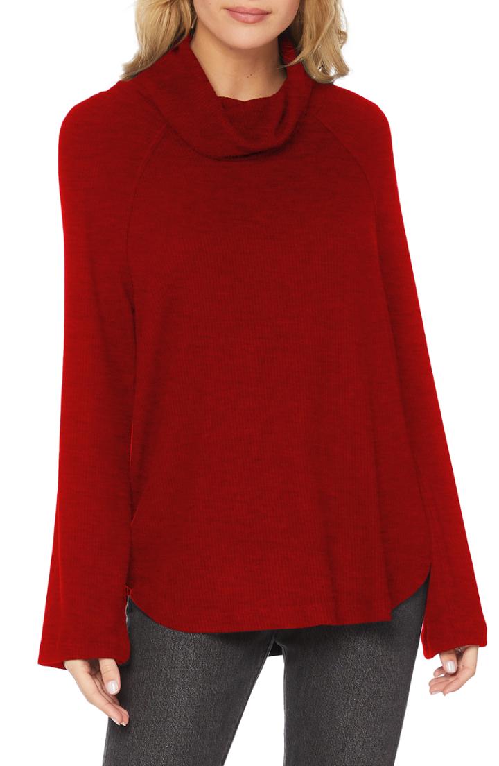 Women's Michael Stars Ribbed Turtleneck Top - Red