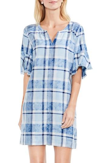 Women's Vince Camuto Flutter Sleeve Indigo Plaid Dress, Size - Blue