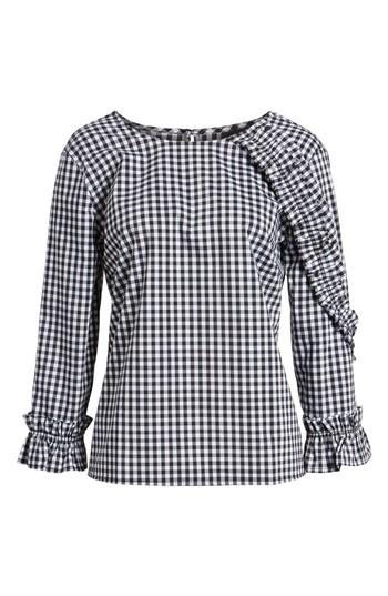 Women's Halogen Ruffle Detail Poplin Shirt, Size - Black