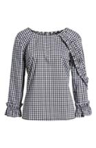 Women's Halogen Ruffle Detail Poplin Shirt, Size - Black