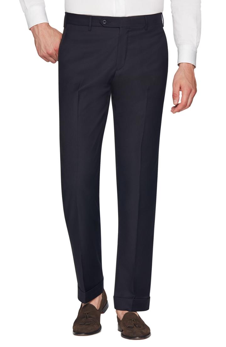 Men's Zanella Parker Flat Front Solid Wool Trousers - Blue