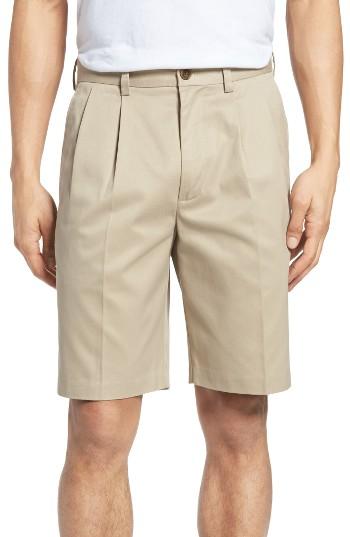 Men's Nordstrom Men's Shop Smartcare(tm) Pleated Shorts - Brown