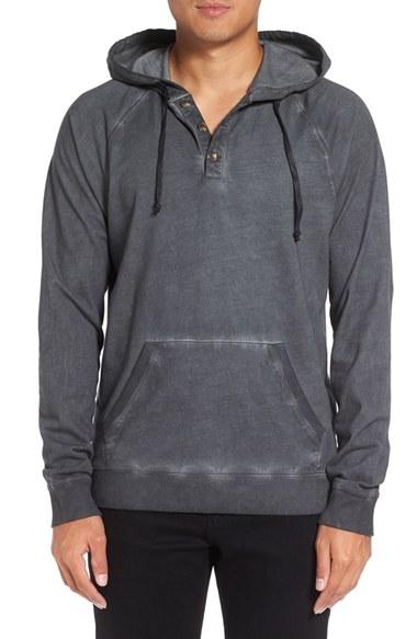 Men's Michael Stars Faded Henley Hoodie - Grey