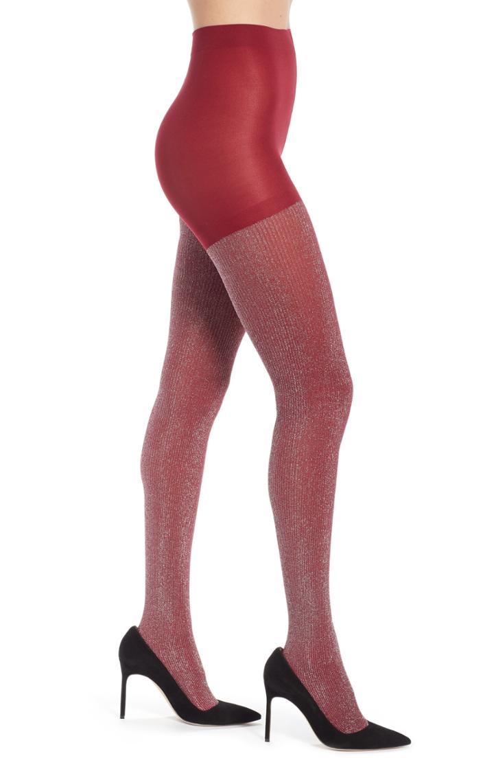 Women's Nordstrom Ribbed Metallic Tights - Red