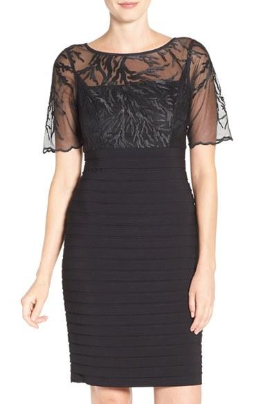 Women's Adrianna Papell Embroidered Pleat Sheath Dress