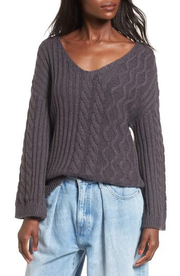 Women's Bp. Mix Stitch Cotton Blend Sweater, Size - Grey