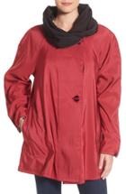 Women's Mycra Pac Designer Wear 'mini Donatella' Reversible Pleat Hood Packable Travel Coat - Red