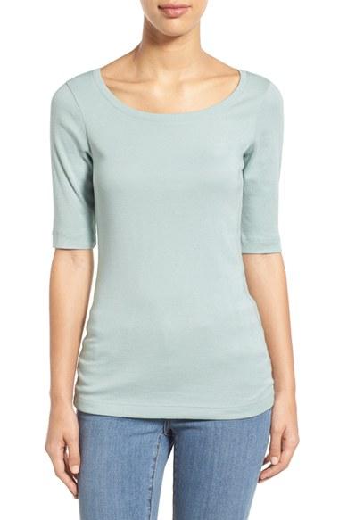 Petite Women's Caslon Ballet Neck Cotton & Modal Knit Elbow Sleeve Tee P - Blue