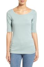 Petite Women's Caslon Ballet Neck Cotton & Modal Knit Elbow Sleeve Tee P - Blue