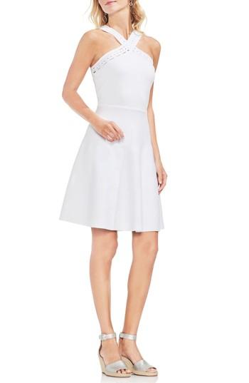 Women's Vince Camuto Crisscross Fit & Flare Sweater Dress, Size - White