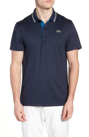 Men's Lacoste Sport Lettering Stretch Tech Jersey Polo (xl) - Blue