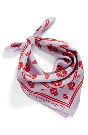 Women's Alexander Mcqueen Skull Print Silk Scarf, Size - Purple