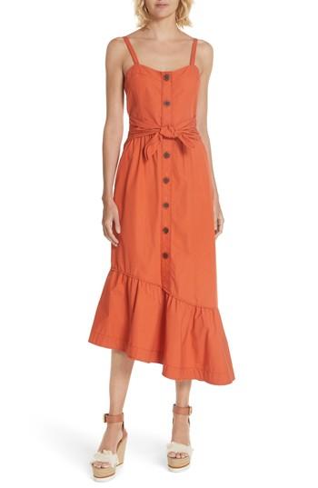 Women's Derek Lam 10 Crosby Ruffled Poplin Midi Dress - Orange