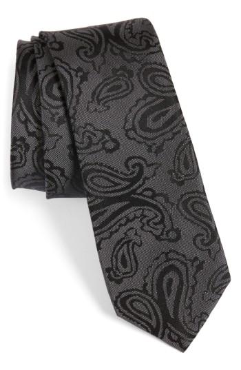Men's Calibrate Paisley Silk Skinny Tie, Size - Black