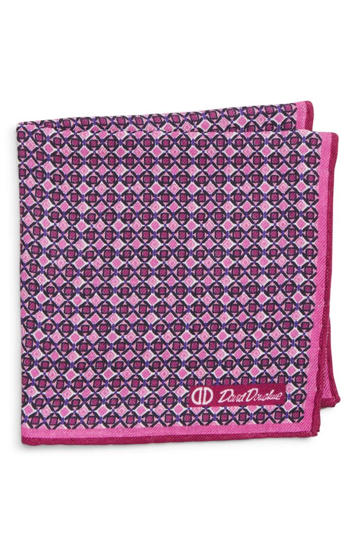 Men's David Donahue Geometric Wool & Silk Pocket Square, Size - Pink