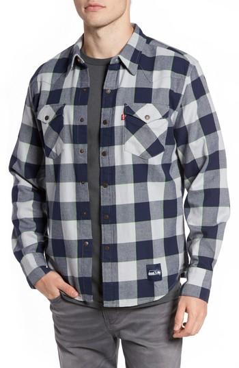 Men's Levi's Nfl Seahawks - Barstow Plaid Western Shirt, Size - Blue