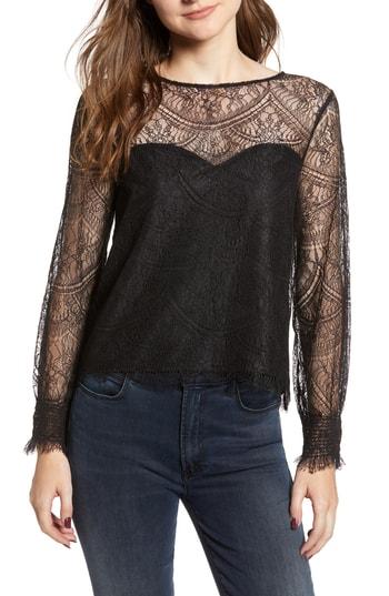 Women's Cupcakes And Cashmere Jenevera Illusion Lace Top - Black