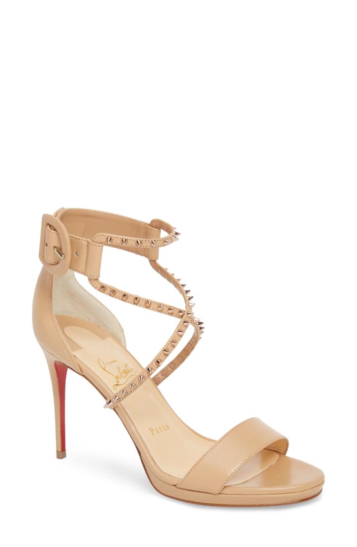 Women's Christian Louboutin Choca Lux Spiked Sandal Us / 41eu - Beige