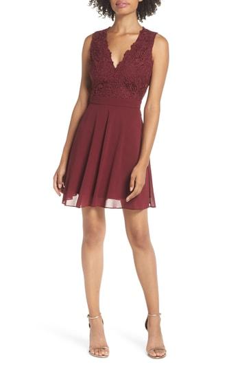 Women's Lulus Lace & Chiffon Skater Dress - Burgundy