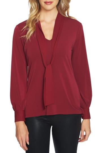 Women's Cece Chiffon Tie Neck Knit Top - Red