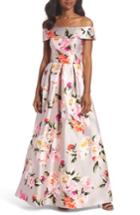 Women's Eliza J Floral Off The Shoulder Mikado Gown - Beige