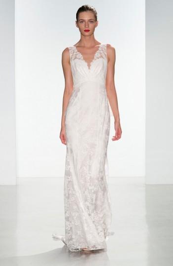 Women's Nouvelle Amsale Dana Lace V-neck Peplum Gown, Size - Ivory