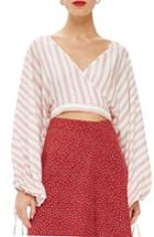 Women's Topshop Balloon Sleeve Crop Top Us (fits Like 0) - Pink