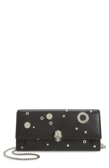 Women's Alexander Mcqueen Studded Leather Wallet On A Chain - Black