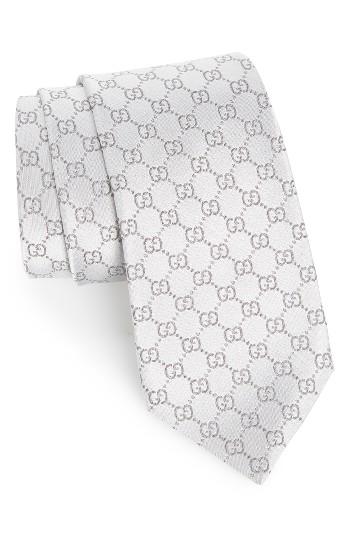 Men's Gucci Federa Silk Jacquard Tie, Size - White