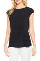 Petite Women's Vince Camuto Mixed Media Tie Front Blouse, Size P - Black