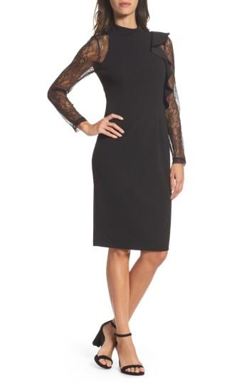 Women's Adrianna Papell Ruffle Lace Sheath Dress - Black