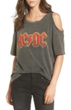 Women's Topshop Ac/dc Graphic Cold Shoulder Tee Us (fits Like 0) - Black