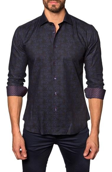 Men's Jared Lang Trim Fit Print Sport Shirt, Size - Black