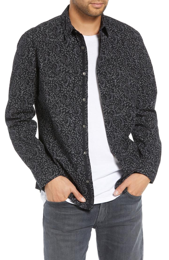 Men's Treasure & Bond Regular Fit Print Sport Shirt, Size - Black