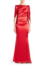 Women's Talbot Runhof Drape Sleeve Satin Crepe Trumpet Gown - Red