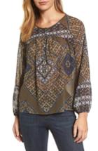 Women's Lucky Brand Mixed Print Peasant Top - Green