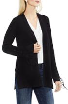 Women's Vince Camuto Lace-up Sleeve Ribbed Cardigan, Size - Black