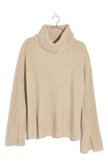 Women's Madewell Cashmere Slit Sleeve Turtleneck Sweater - Beige
