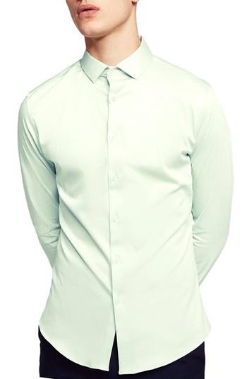 Men's Topman Stretch Cotton Shirt - Green