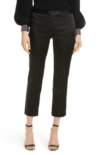 Women's Milly Stretch Satin Crop Cigarette Pants - Black