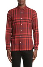Men's Burberry Salwick Regular Fit Sport Shirt, Size - Burgundy