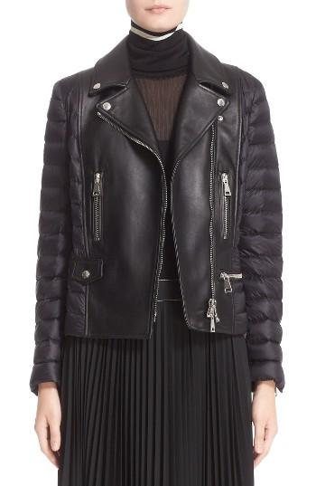 Women's Moncler Souci Leather & Down Moto Jacket