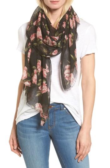 Women's Sole Society Floral Print Scarf, Size - Black
