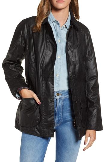 Women's Barbour Beadnell Waxed Cotton Jacket Us / 8 Uk - Black