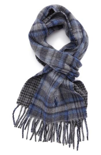 Men's Polo Ralph Lauren Reversible Driver Plaid Wool Scarf, Size - Blue