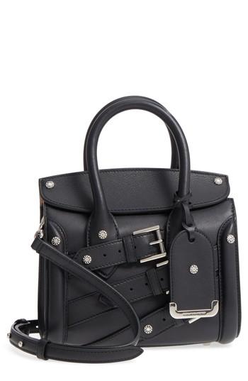 Alexander Mcqueen Heroine 21 Buckle Front Calfskin Leather Satchel - Black