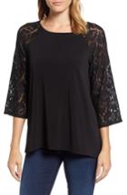 Women's Chaus Lace Sleeve Jersey Top - Black