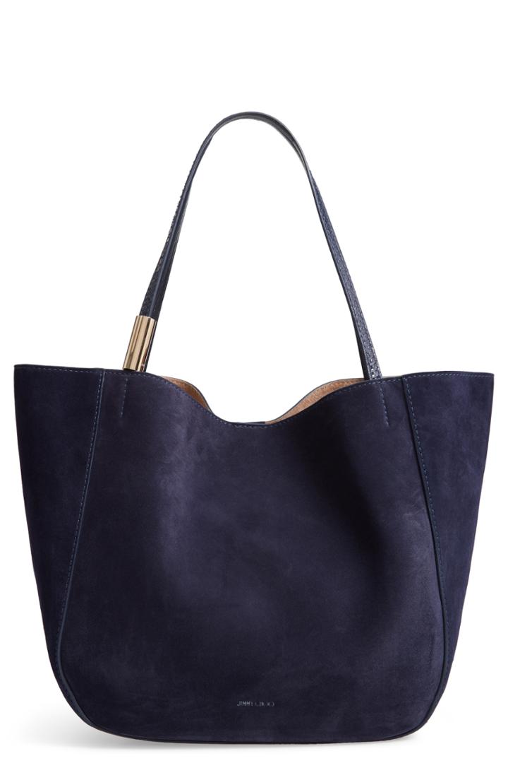 Jimmy Choo Stevie Suede & Genuine Snakeskin Tote - Blue